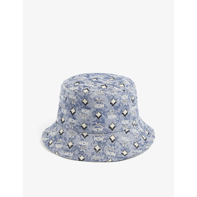 Shop Mcm Monogram Jacquard Bucket Hat In Blue