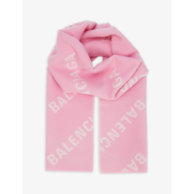 Shop Balenciaga Logo-embroidered Wide Wool Scarf In Pink/white