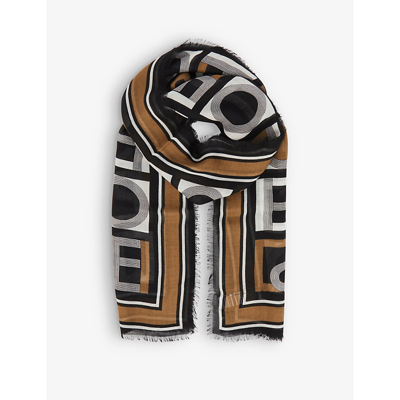 Shop Joseph Women's Almond/black/ivory Agatha Alphabet Graphic-print Wool And Silk-blend Scarf