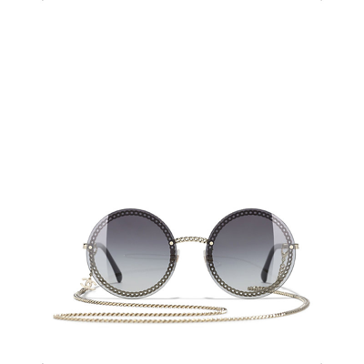 NIB 2023 CHANEL sunglasses Round Pearl Metal Calfskin Chain women
