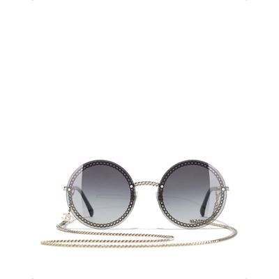 Chanel Round Frame Chain Sunglasses in Black