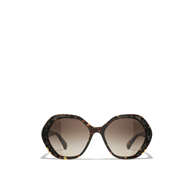 Pre-owned Chanel Womens Brown Ch5451 Round-frame Sequin-embellished Acetate  Sunglasses