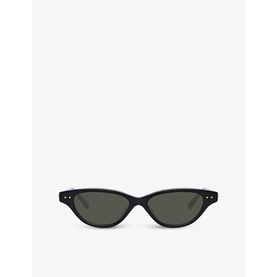 Shop Linda Farrow Lfl965c1sun Cat-eye Acetate Sunglasses In Black/ Yellow Gold