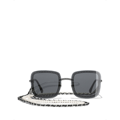 Chanel Oversized Square Sunglasses Tweed Gray 1741903