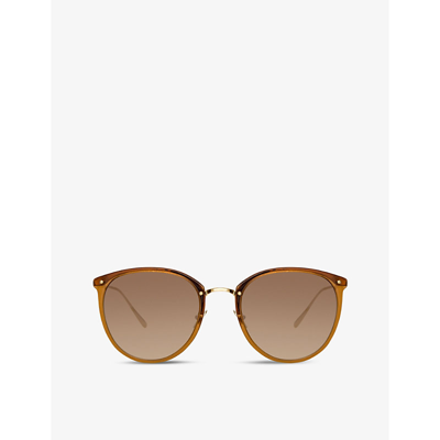 Shop Linda Farrow Womens Tobacco/ Light Gold Calthorpe Oval-frame Recycled-acetate Sunglasses