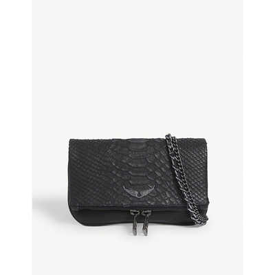 Shop Zadig & Voltaire Zadig&voltaire Women's Noir Rock Nano Python-effect Leather Clutch Bag