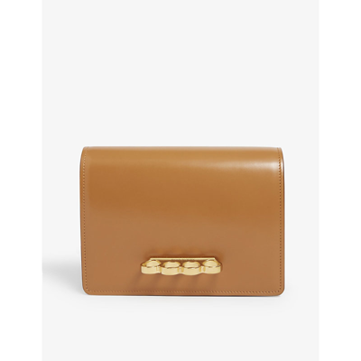 Shop Alexander Mcqueen Four-ring Leather Cross-body Bag In Tan