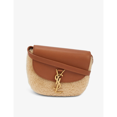 Shop Saint Laurent Besace Leather And Shearling Cross-body Bag In Natural Beige/brick