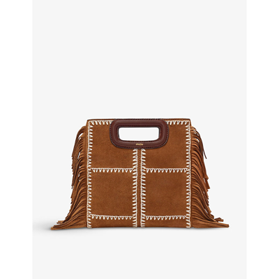 Shop Maje M Suede Shoulder Bag In Naturels