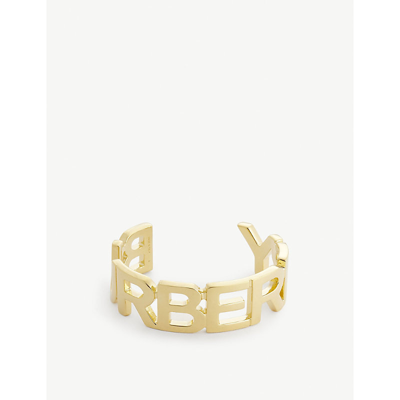 Shop Burberry Logo-motif Gold-toned Brass Cuff Bracelet In Light Gold