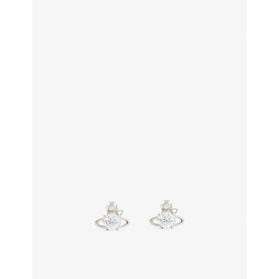 Shop Vivienne Westwood Jewellery Women's Platinum/ White Cz Reina Orb Silver-toned Brass And Crystal Earr