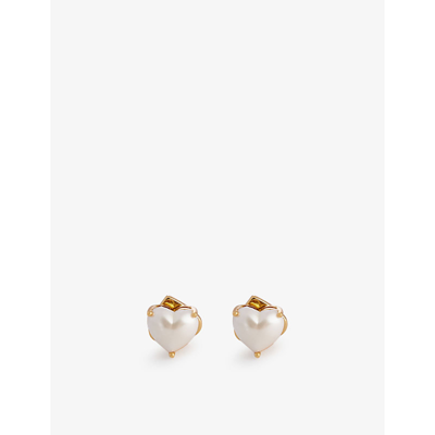 Shop Kate Spade My Love Heart Metal And Cubic Zirconia Earrings In Pearl