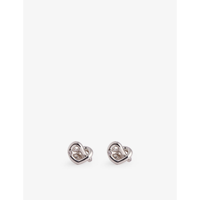 Shop Kate Spade Loves Me Knot Brass Stud Earrings In Silver