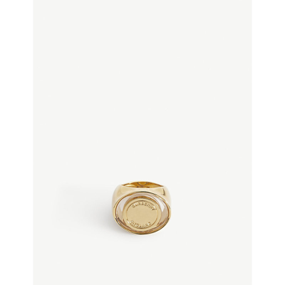 Shop Burberry Logo-engraved Gold-toned Brass Signet Ring In Lg/transparent