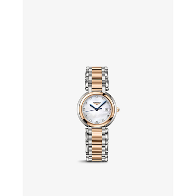 Shop Longines L8.112.5.87.6 Primaluna 18ct Rose Gold-plated Stainless-steel And 0.044ct Diamond Quartz Watch In Mother Of Pearl