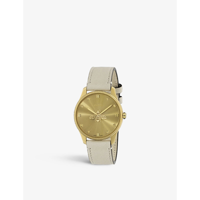 Shop Gucci Mens Champagne Ya1264180 G-timeless Pvd-plated Yellow-gold And Leather Quartz Watch
