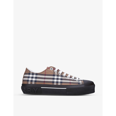Shop Burberry Jack Checked Cotton-canvas Low-top Trainers In Beige Comb