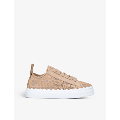 Shop Chloé Lauren Lace-embroidered Leather Low-top Trainers In Beige Comb