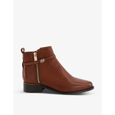 Shop Dune Pap Branded-strap Zipped Leather Ankle Boots In Tan-leather