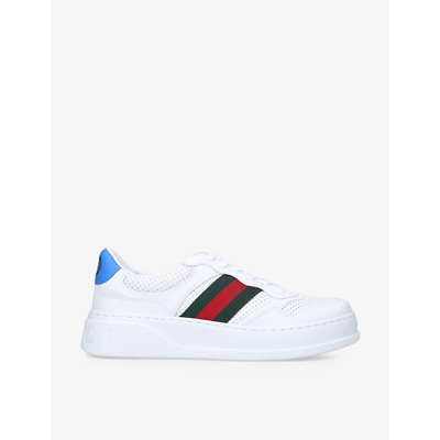 Shop Gucci Men's White/comb Gg-embossed Leather Flatform Trainers