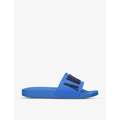 Shop Amiri Logo-emblazoned Rubber Pool Slides In Blue