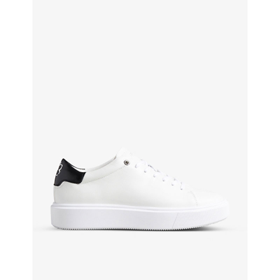 Shop Ted Baker Women's White-blk Lornea Magnolia-detail Leather Trainers