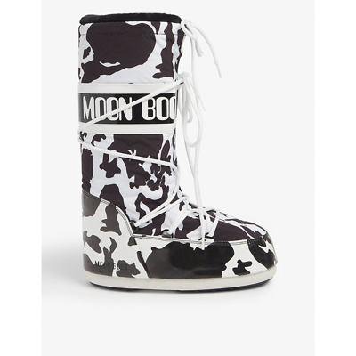 Shop Moon Boot Classic Cow-print Woven Snow Boots In Whisky Off White
