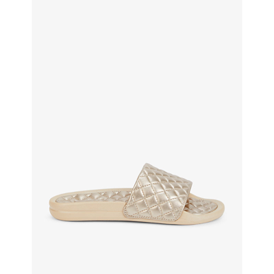 Shop Apl Athletic Propulsion Labs Lusso Logo-embossed Leather Slides In Metallic Champagne