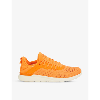 Shop Apl Athletic Propulsion Labs Techloom Tracer Logo-debossed Stretch-knit Mid-top Trainers In Orange Pristine