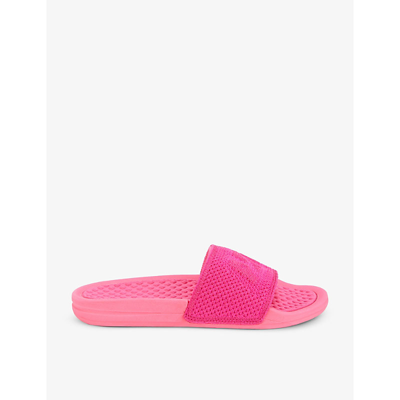 Shop Apl Athletic Propulsion Labs Techloom Logo-embroidered Woven Sliders In Metallic Neon Pink