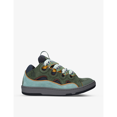 LANVIN CURB LACE-UP LEATHER, SUEDE AND MESH LOW-TOP TRAINERS 