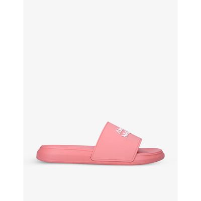 Shop Alexander Mcqueen Show Logo-print Rubber Sliders In Pale Pink