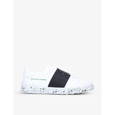 Shop Valentino Open For A Change Text-print Faux-leather Low-top Trainers In White/blk