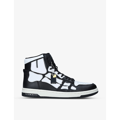 Shop Amiri Men's Blk/white Skel Panelled Leather High-top Trainers
