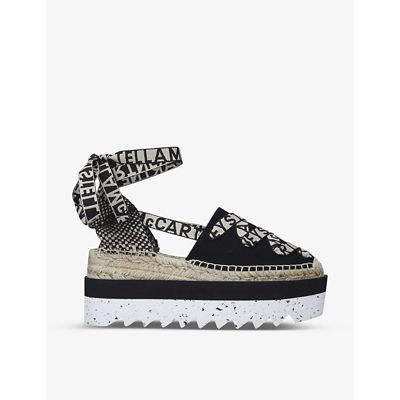 Shop Stella Mccartney Women's Black Gaia Lace-up Cotton Platform Espadrilles