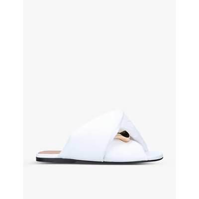 Shop Jw Anderson Chain-embellished Twist-detail Leather Flat Sandals In White