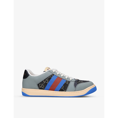 Shop Gucci Screener Monogram-print Leather And Canvas Low-top Trainers In Grey