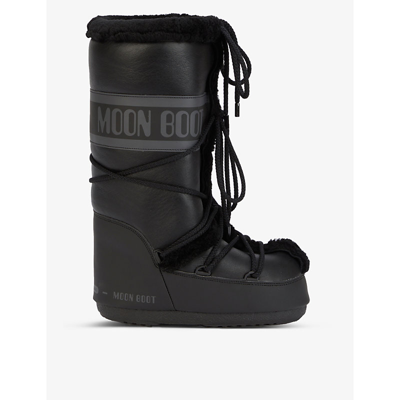 Shop Moon Boot Classic Lace-up Woven Snow Boots In Black