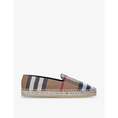 Shop Burberry Alport Checked Woven Espadrilles In Brown/oth