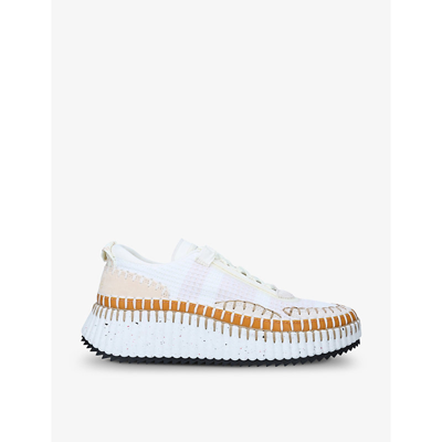 Shop Chloé Nama Embroidered Suede And Recycled Mesh Trainers In White