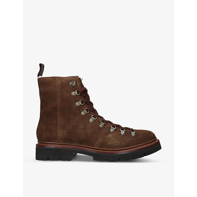 Shop Grenson Brady Fleece-lined Suede Hiking Boots In Brown