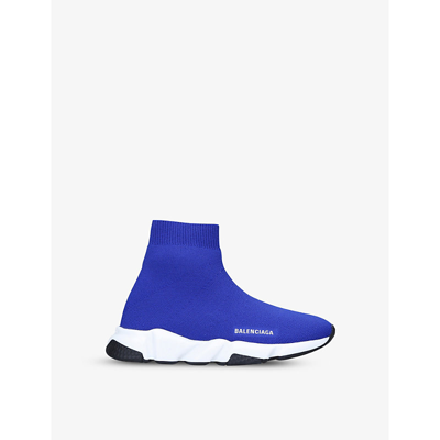 Shop Balenciaga Boys Blue/drk.c Kids Speed Stretch-knit Mid-top Trainers 3-7 Years