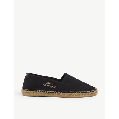 Shop Saint Laurent Women's Black Logo-embroidered Cotton-canvas Espadrilles