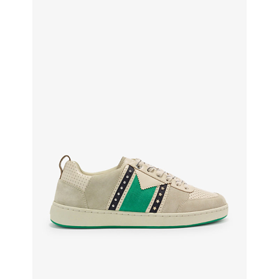 Shop Maje Furious Embellished Suede And Mesh Trainers In Verts