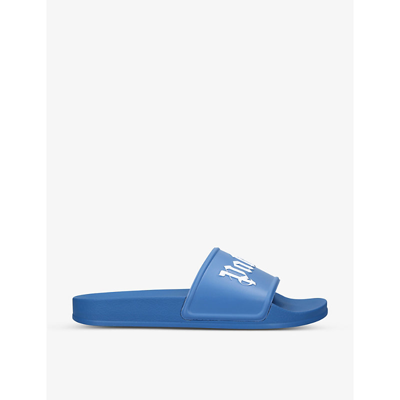 Shop Palm Angels Logo-print Rubber Pool Sliders In Blue Other