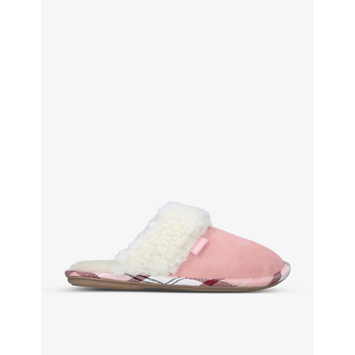 Shop Barbour Lydia Suede Slippers In Pink Comb