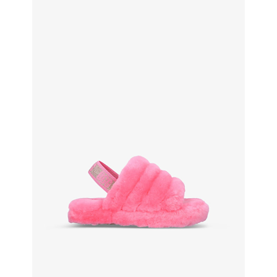 Shop Ugg Girls Pale Pink Kids Fluff Yeah Logo-strap Sheepskin Sandals 6-12 Years