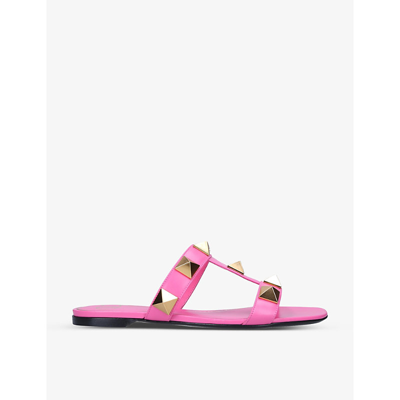 Shop Valentino Roman Stud Embellished Leather Sandals In Pink