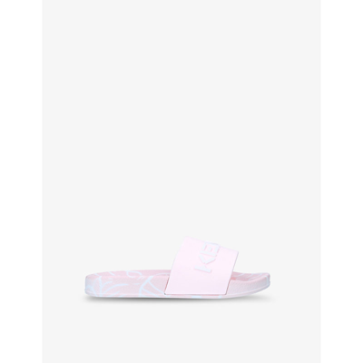 Shop Kenzo Monogram Printed Rubber Slides 6-9 Years In Pale Pink