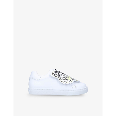 Shop Kenzo Tiger-appliqué Leather Low-top Trainers 3-5 Years In White